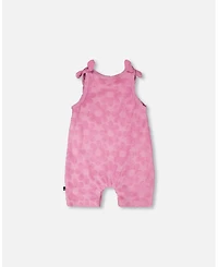 Deux par Baby Girls Terry Cloth Romper with Bows Pink