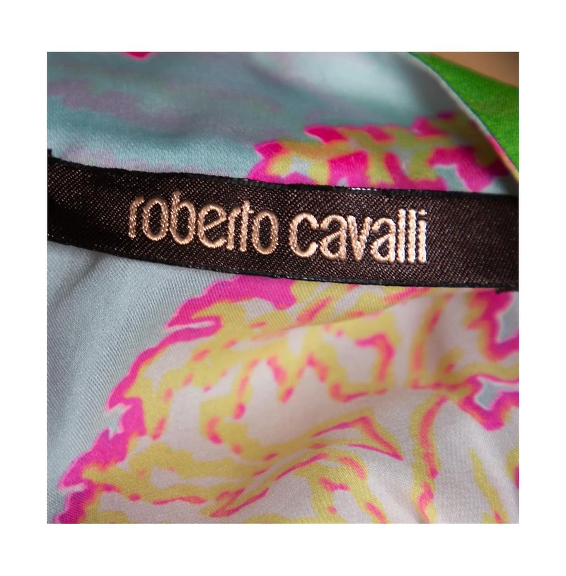 Pre-Owned Roberto Cavalli Women's Multicolor Abstract Printed Silk Ruffle Sleeve Blouse