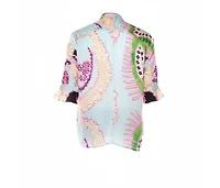 Pre-Owned Roberto Cavalli Women's Multicolor Abstract Printed Silk Ruffle Sleeve Blouse