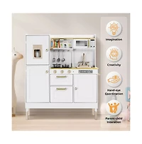 Kinder King Pretend Play Kitchen Wooden Toy Set for Kids w/Lights & Sounds, Utensils, Oven, Microwave