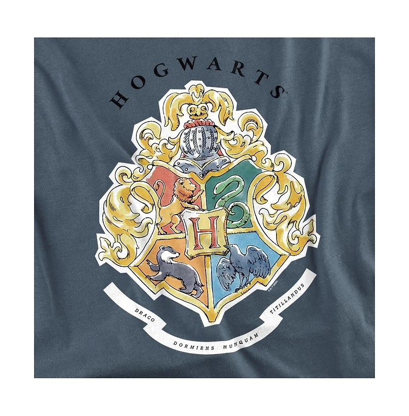 Harry Potter Men's Hogwarts Crest Sketch Watercolor T Shirt