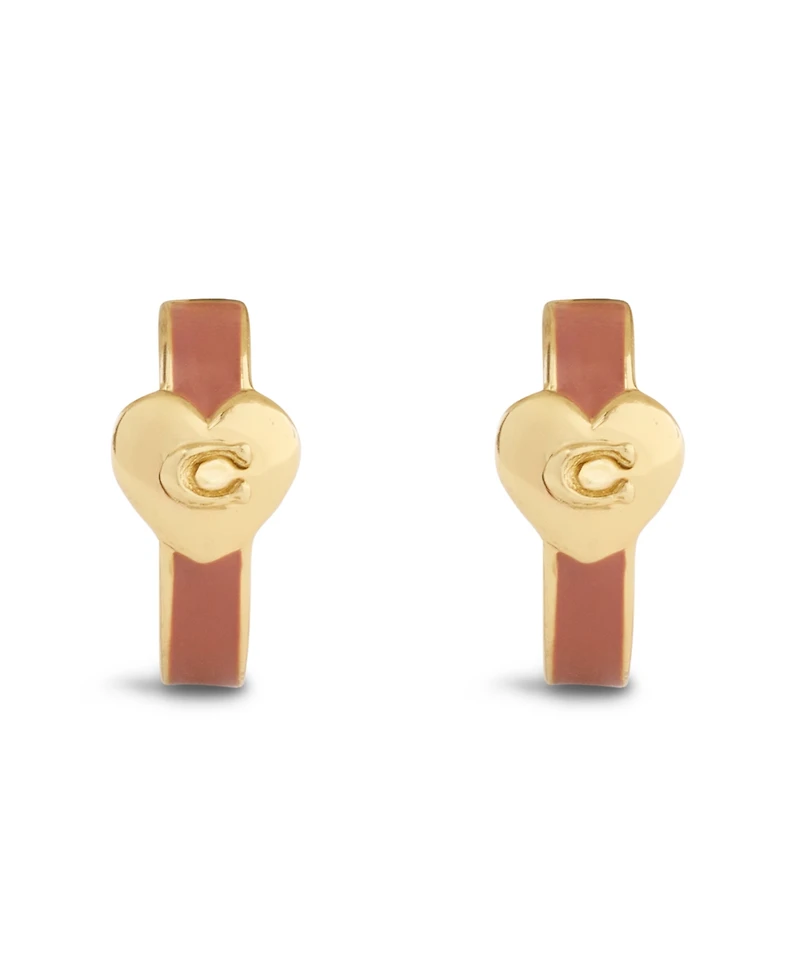 Coach Gold Signature C Heart Huggie Earrings
