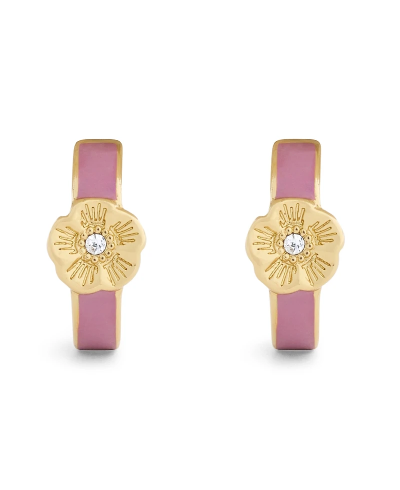 Coach Pink Signature Tea Rose Enamel Huggie Earrings