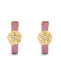 Coach Pink Signature Tea Rose Enamel Huggie Earrings