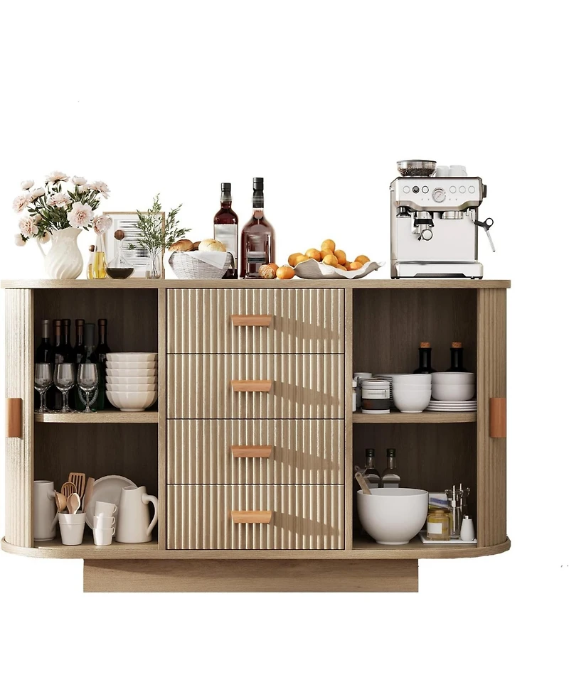 gaomon Fluted Sideboard Buffet Cabinet with Storage, 47in Large Wood Kitchen Storage Cabinet Coffee Bar Console Table