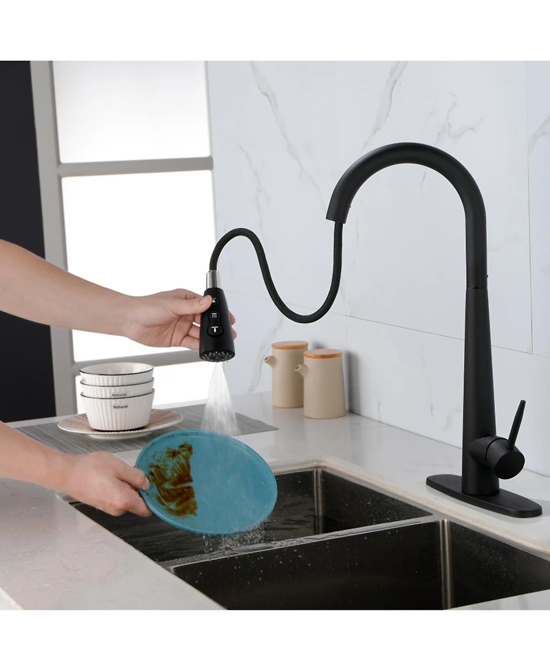 Rainsken Kitchen Faucet with Pull Down Sprayer, High Arc 360° Swivel Brushed Nickel, 3-Mode Spray Head
