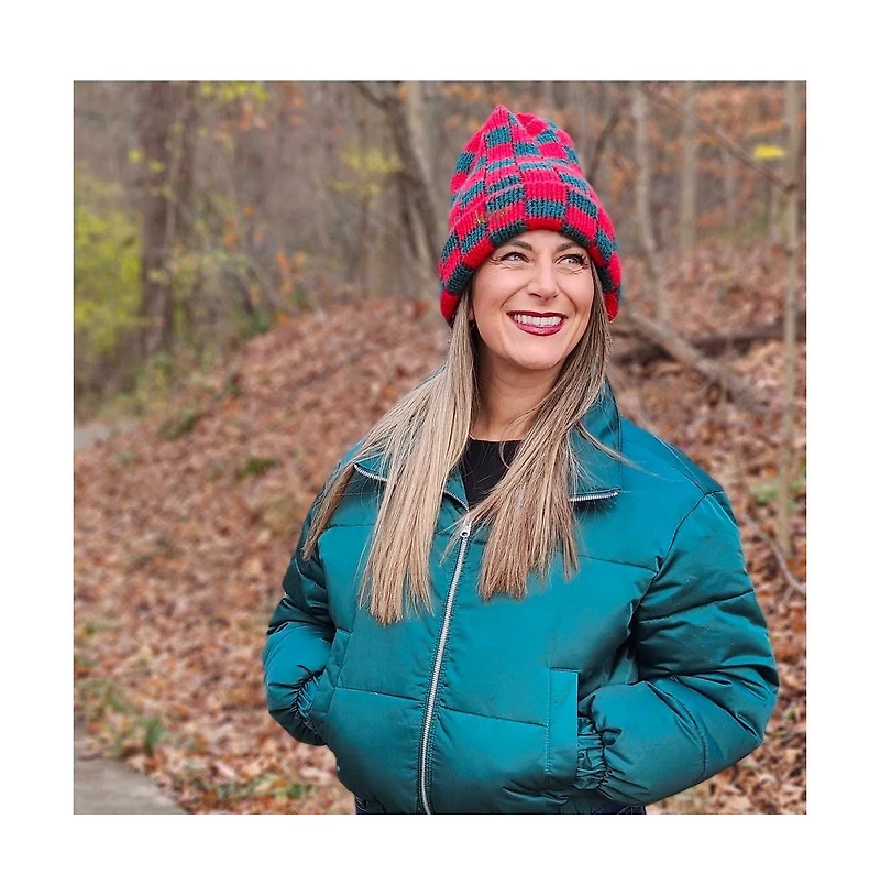 Headbands of Hope Women's Two-Tone Checkerboard Knit Beanie - Red + Green