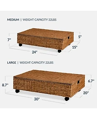 Best Choice Products 2PC Water Hyacinth Nesting Underbed Storage Baskets with Wheels