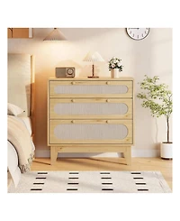 gaomon Modern Large Rattan Drawer Nightstand, Spacious Bedside Table Storage Organizer for Bedroom