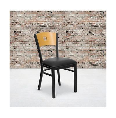 Emma+Oliver Wood Circle Back Metal Restaurant Dining Chair