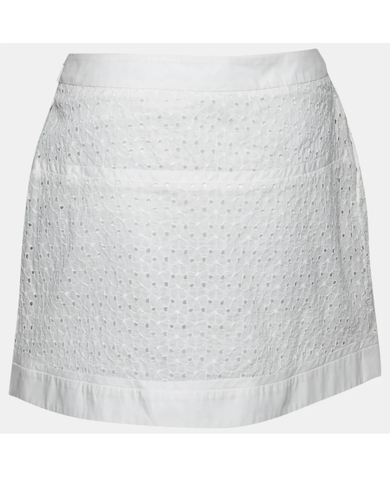 Pre-Owned Roberto Cavalli Women's White Broderie Anglaise Cotton Lace Paneled Mini Skirt