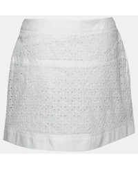 Pre-Owned Roberto Cavalli Women's White Broderie Anglaise Cotton Lace Paneled Mini Skirt