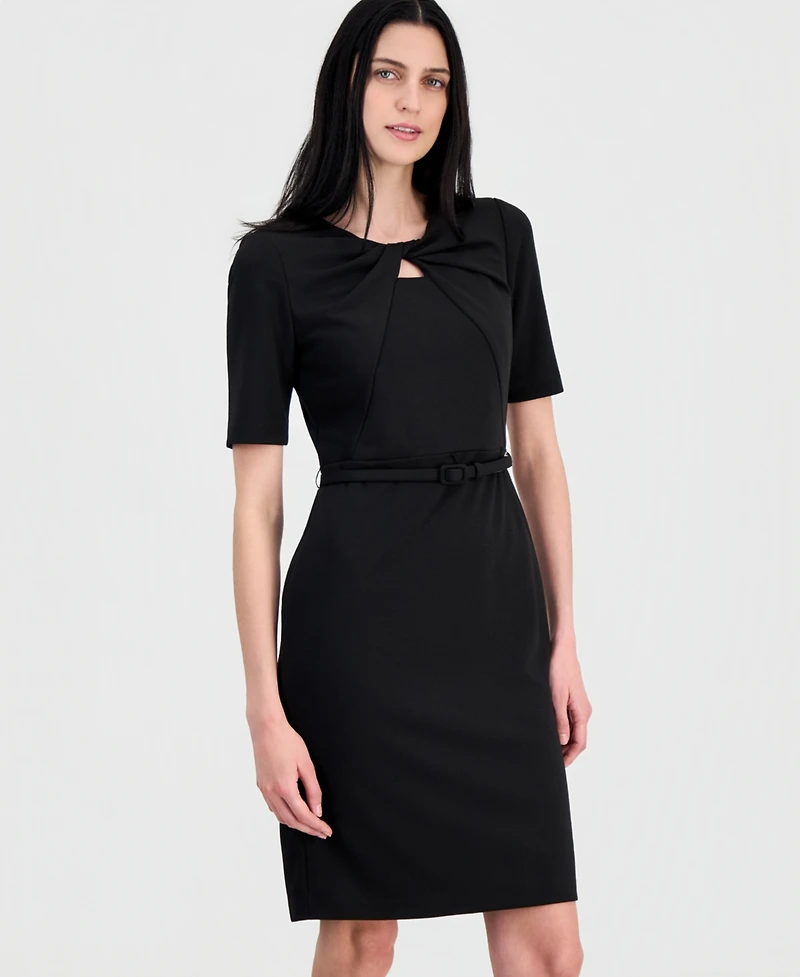 Anne Klein Women's Elbow-Sleeve Twist-Front Sheath Dress