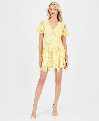 Anne Klein Women's Puff-Sleeve Lace Mini Dress