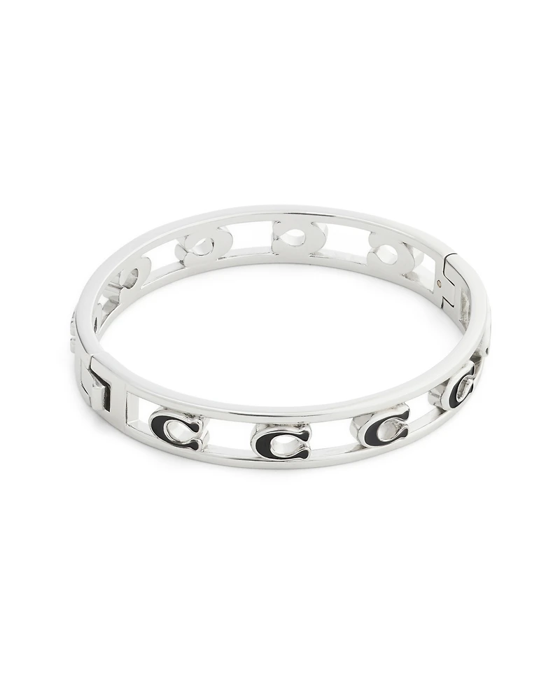 Coach Black Signature C Enamel Openwork Bangle Bracelet