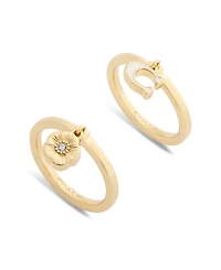 Coach Faux Stone Signature C Tea Rose Charm Duo Ring Set