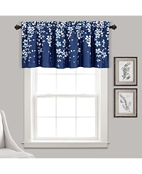Lush Decor Weeping Flower Room Darkening Valance Curtain Header Navy - Valances for Windows - Floral Kitchen Curtains