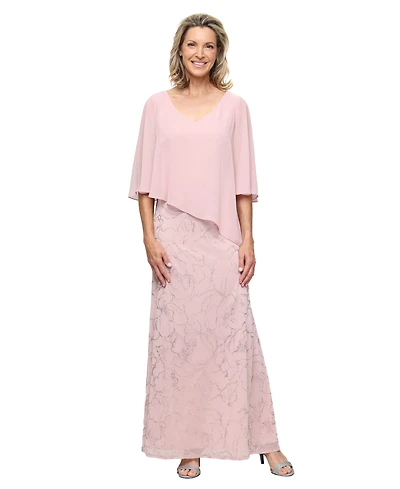 Sl Fashions Petite Glitter Mesh V-Neck Ball Gown