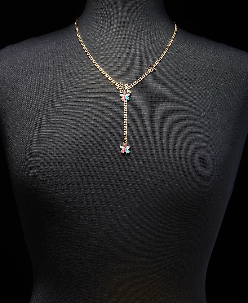 Karl Lagerfeld Paris Multicolor Crystal Flower Lariat Necklace, 20" + 3" extender