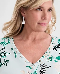 Jm Collection Plus Reve Garden V-Neck Lace-Up T-Shirt, Macy's Exclusive