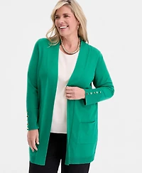 Jm Collection Plus Open-Front Long-Sleeve Cardigan