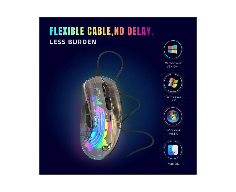 Risokeys Transparent Wired Gaming Mouse, 12800 Dpi Adjustable, Rgb Backlight, Ergonomic Lightweight Mouse for Gamers & Office Workers