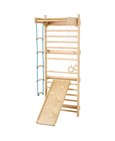 Sugift 5-in-1 Swedish Ladder Wall Gym with Slide & Climbing Features