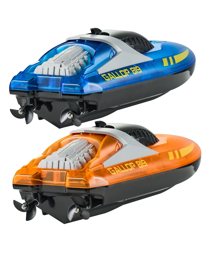 Sugift 2-Pack Rc Speed Boats with Led Lights in Blue & Orange