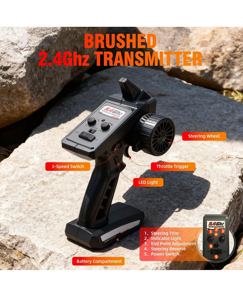 Sugift 1:14 High-Speed 4WD Rc Truck for Kids & Adults, 70km/h Off-Road Car with Dual Shells & Led Lights