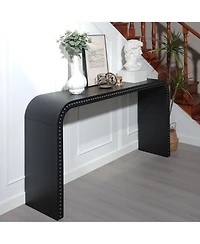 Boyel Living 59" Wood Console Table, Curved Waterfall Entryway Table with Beads