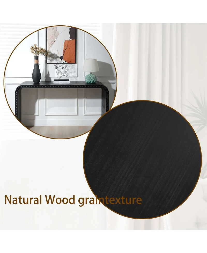 Boyel Living 59" Wood Console Table, Curved Waterfall Entryway Table with Beads