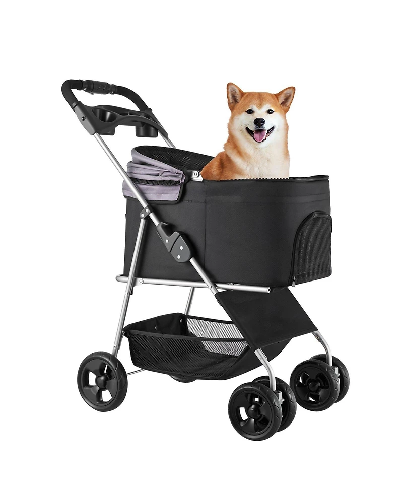 Pet Stroller 35 Lb Foldable Dog Stroller 4-Wheel with Detachable Carrier