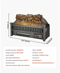 Electric Fireplace Log 20" Insert Heater with Remote 24H Timer Black