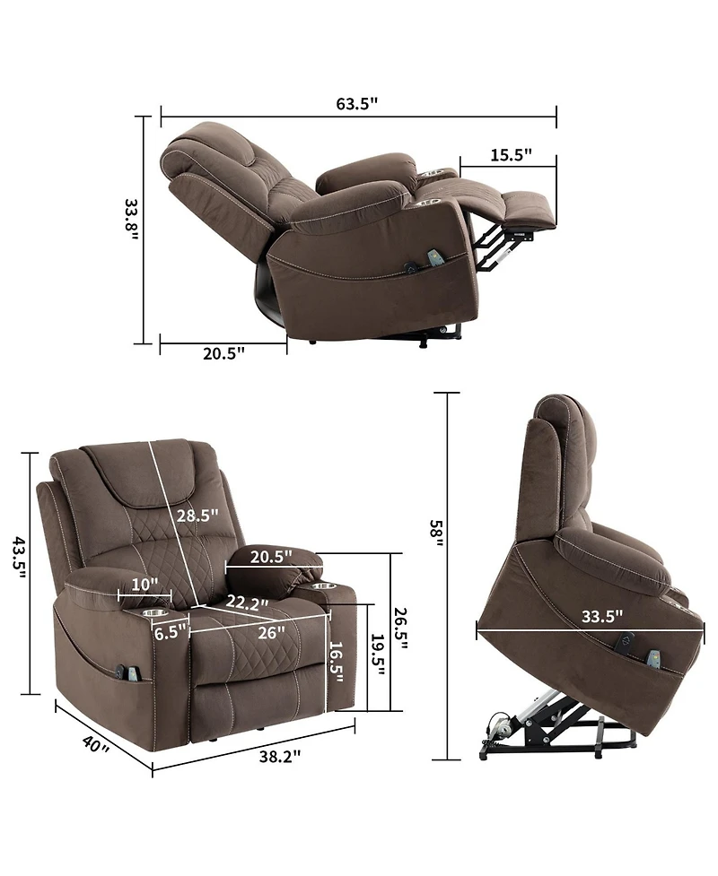 Boyel Living Velvet Recliner Chair with 2 Cup Holder, Lounge Chair Power Lift Chair Relax Sofa Chair