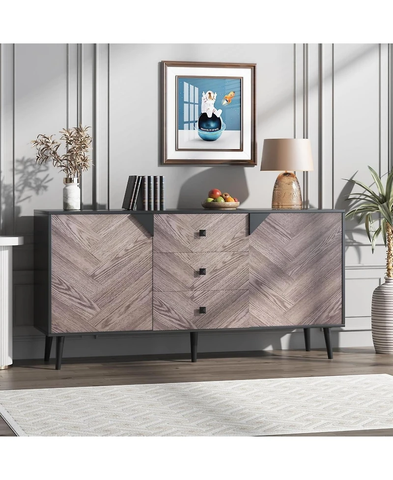 Gaomon 55.1" sideboard buffet with storage, 3 drawers, adjustable shelf and doors; modern freestanding accent cabinet for dining