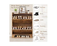 gaomon Shoe Storage Cabinet with 2 Flip Drawers, Narrow Shoe Cabinet for Entryway, Freestanding Hidden Slim Shoe Organizer Cabinet with Hooks