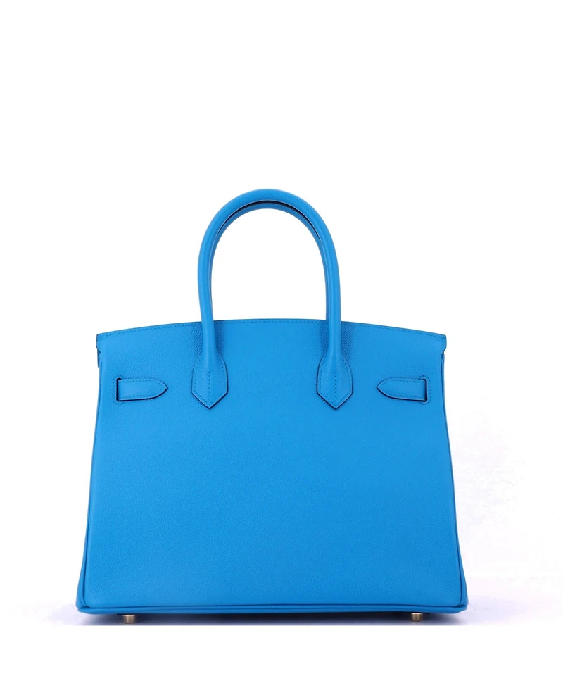 Pre-Owned HERMES Birkin 30 Handbag Blue Epsom with Gold Hardware