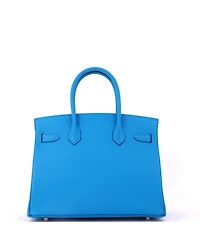 Pre-Owned HERMES Birkin 30 Handbag Blue Epsom with Gold Hardware