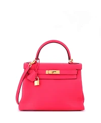 Pre-Owned HERMES Kelly 28 Handbag Pink Clemence with Gold Hardware
