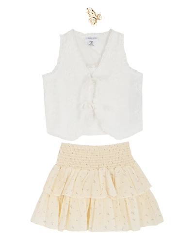 Rare Editions Girls' 7-12 Eyelet Vest, Cami and Floral Skort, 3-Piece Set