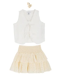 Rare Editions Girls' 7-12 Eyelet Vest, Cami and Floral Skort, 3-Piece Set