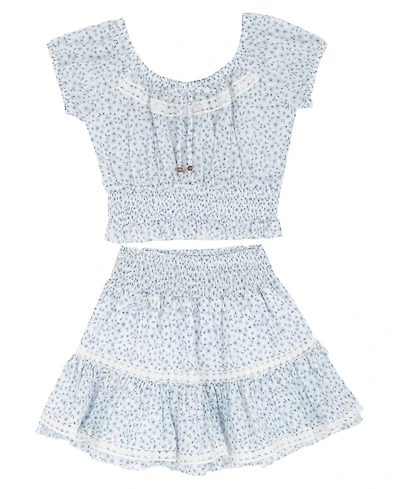 Rare Editions Girls' 7-16 Floral Printed Smocked Top and Skort, 2-Piece Set