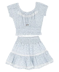 Rare Editions Girls' 7-16 Floral Printed Smocked Top and Skort, 2-Piece Set