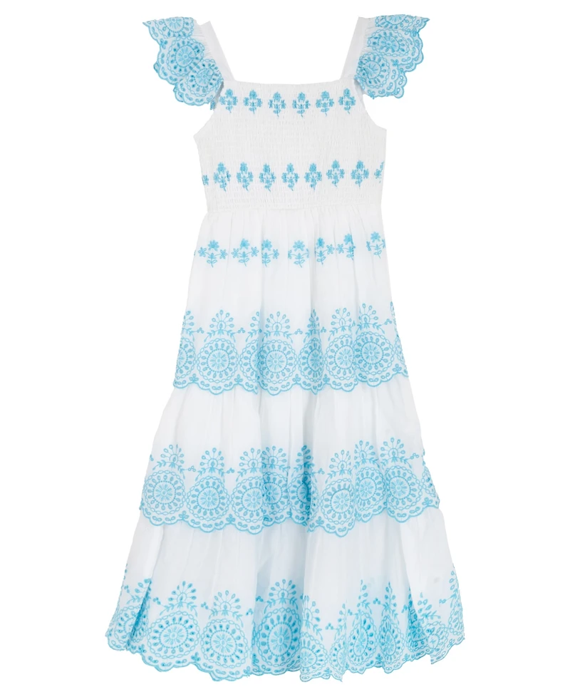 Rare Editions Girls' 7-16 Smocked Square Neck Dress