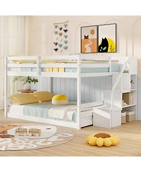 Slickblue Low Full Bunk Bed with Solid Wood and Storage Steps