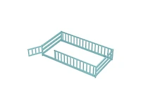 Twin Kids Wood Montessori Floor Bed with Door and Fence