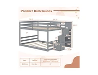 Slickblue Low Full Bunk Bed with Solid Wood and Storage Steps