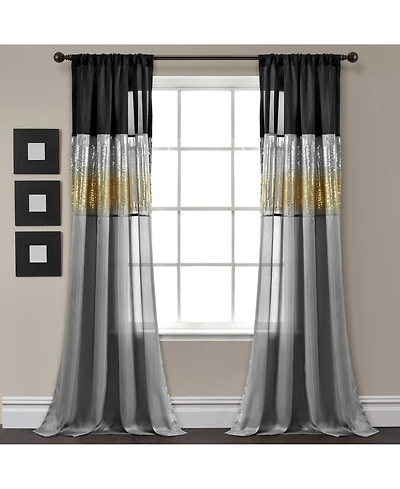 Lush Decor Night Sky Window Curtain Panel, Single 42"W x 84"L - Sequin Backdrop Curtain - Room Darkening Curtains For Bedroom - Glam Decor