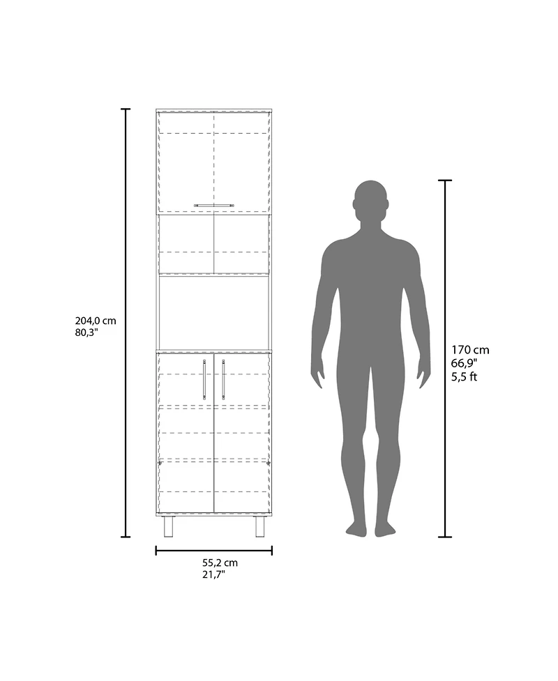 Fm Furniture Kayenta Kitchen Pantry with 2 Pneumatic Door, Open Storage, and Bottom Cabinet, White