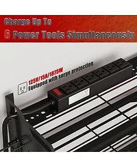 Hausource 32" Wall Mount Tool Organizer 4 Layers Garage Storage Racks with 8 Drill Holders, Power Adapter for Home Organization